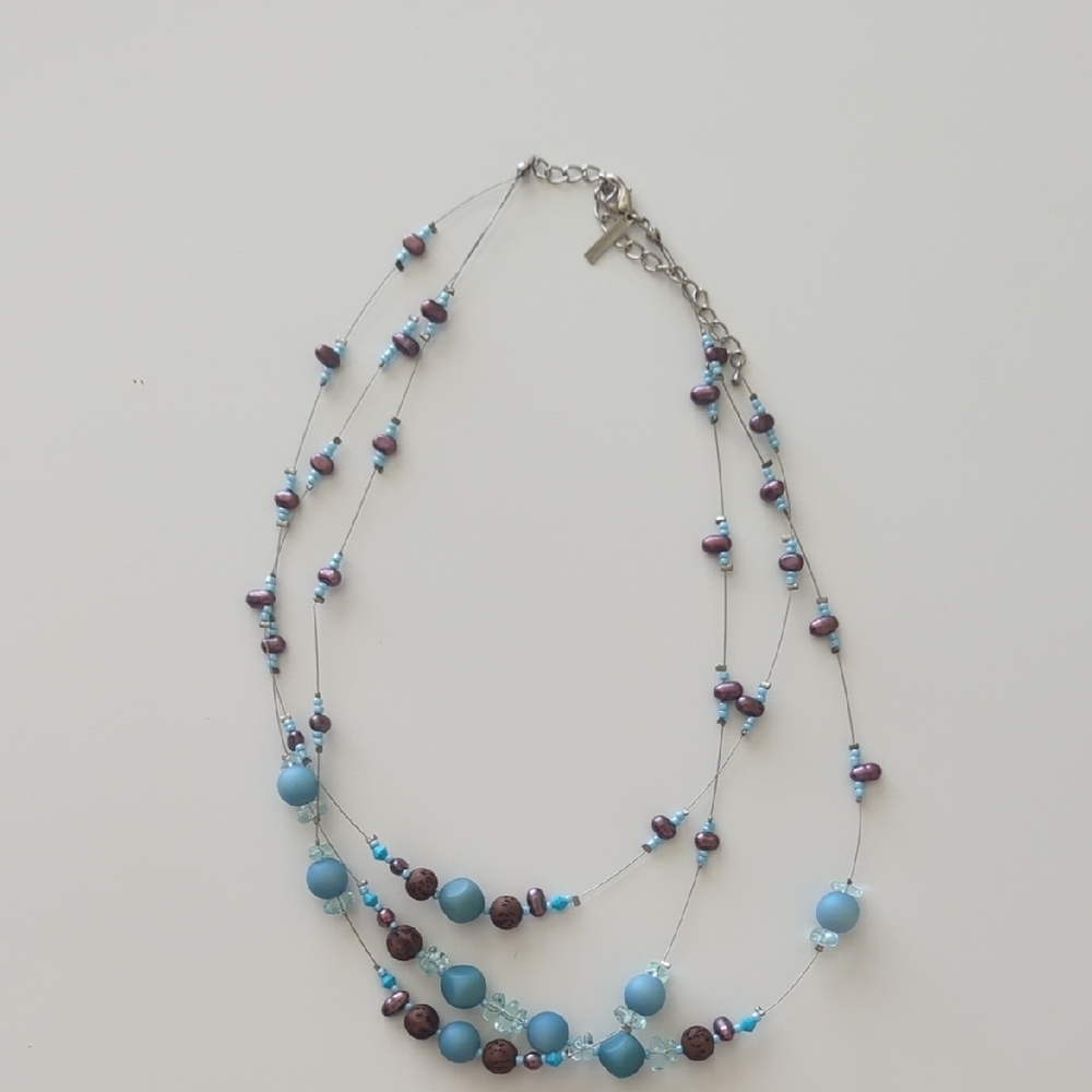Elegant Blue and Brown Beaded Necklace